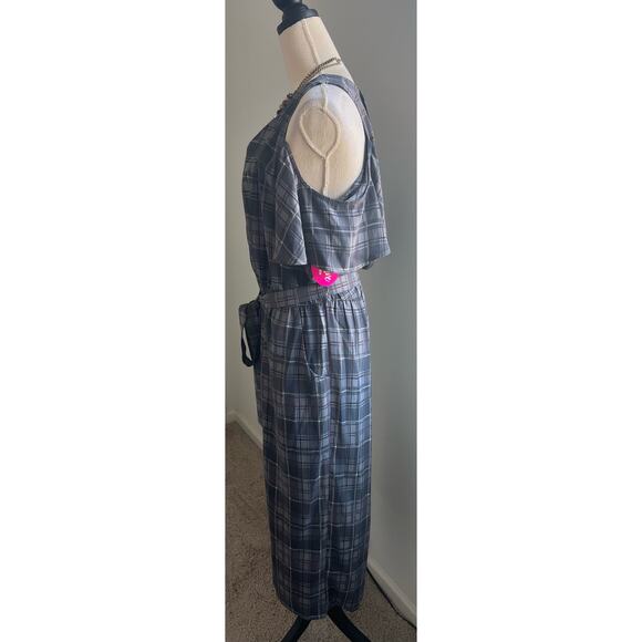NWT Nice C Curve Gray Plaid Cold Shoulder Romper Jumpsuit Plus Size 1X - Picture 2 of 14